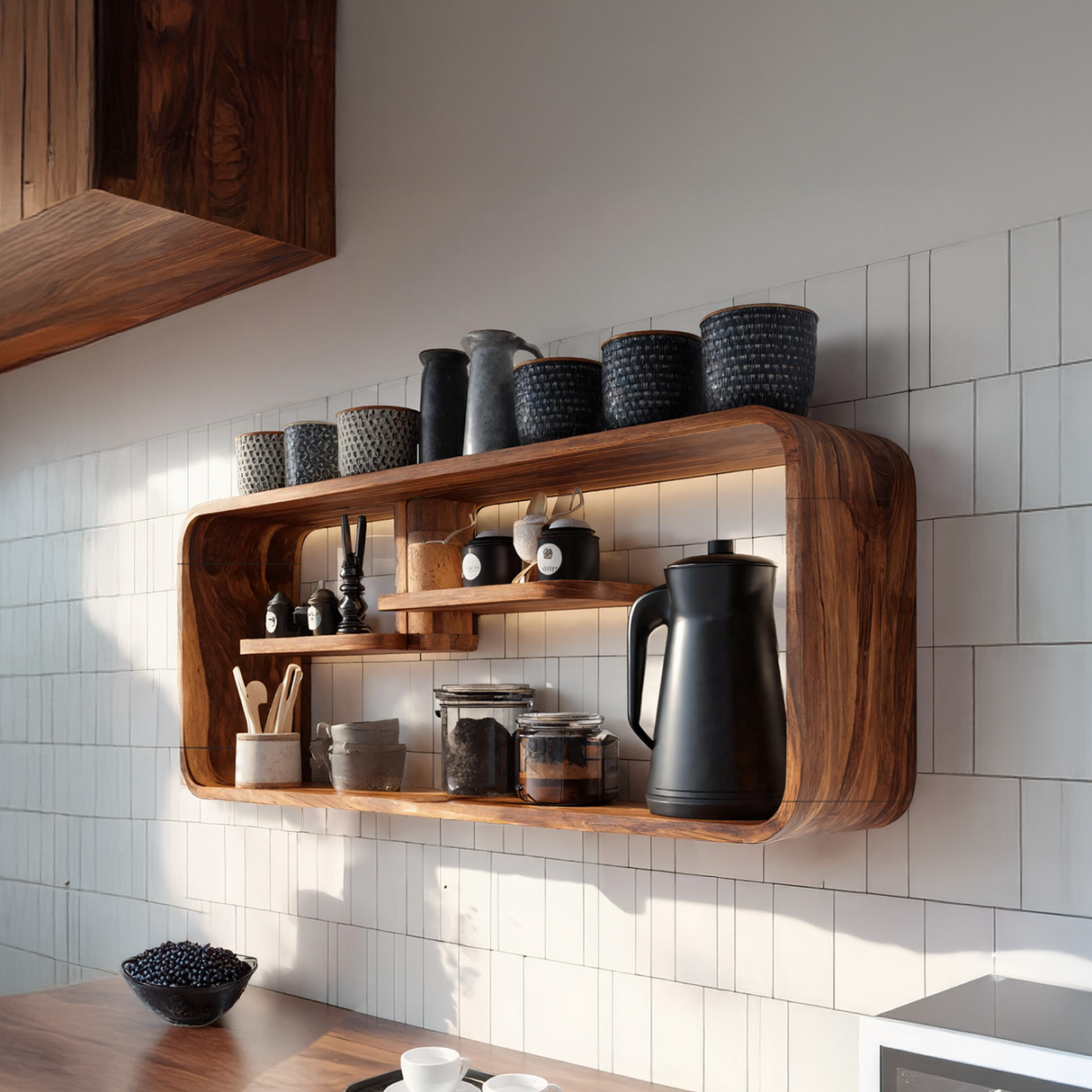Modern Curved Wooden Kitchen Shelf For Furniture Decor