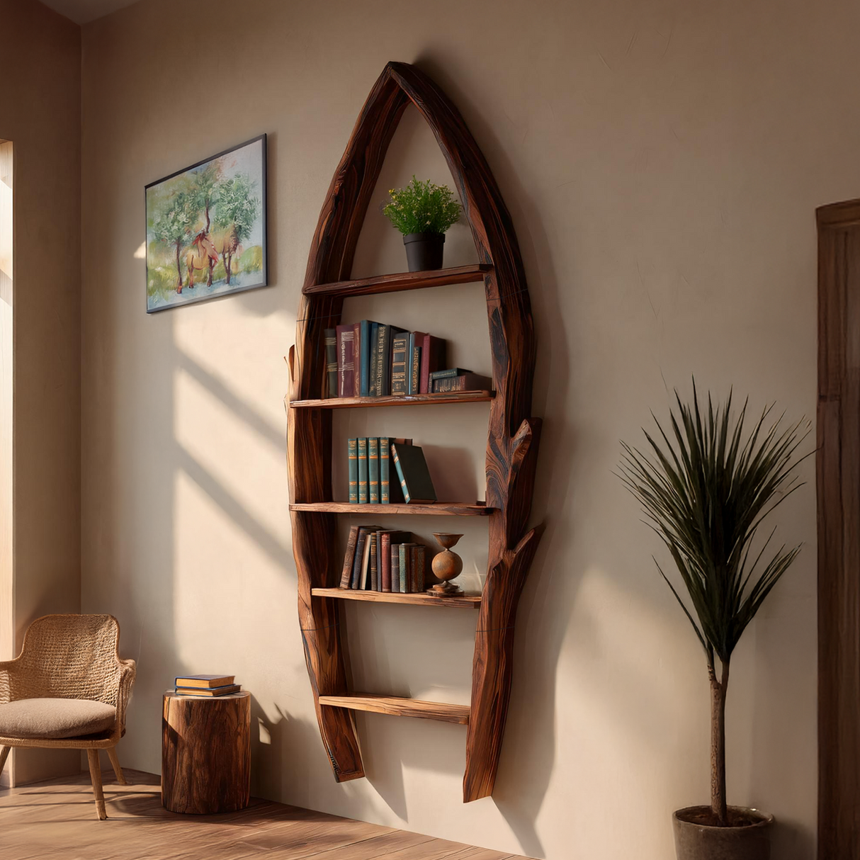 Mid Century Curved Wood Wall Shelf For Furniture Decor