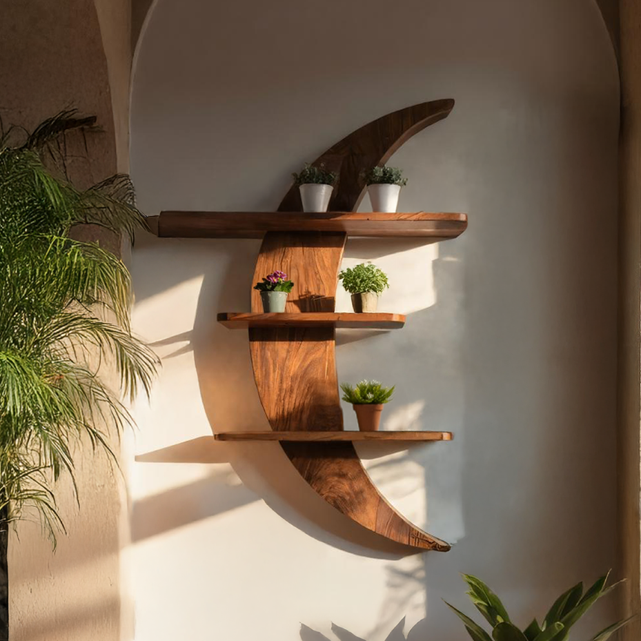 Mid Century Moon Wall Shelf For Cozy Corner Decor