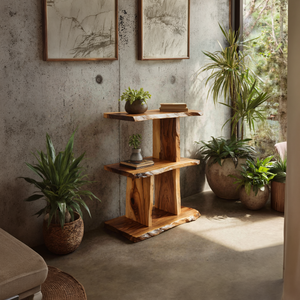 Handcrafted Wooden Live Edge Standing Shelf For Bedroom Storage Decor