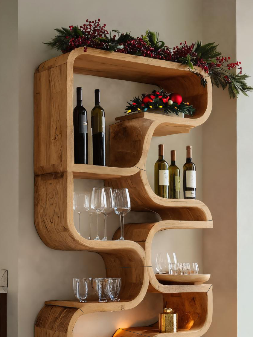 Christmas Handmade Curved Shelf Bar For Dining Room