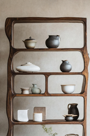 Mid Century Wooden Open Shelf For Living Room Furniture Decor