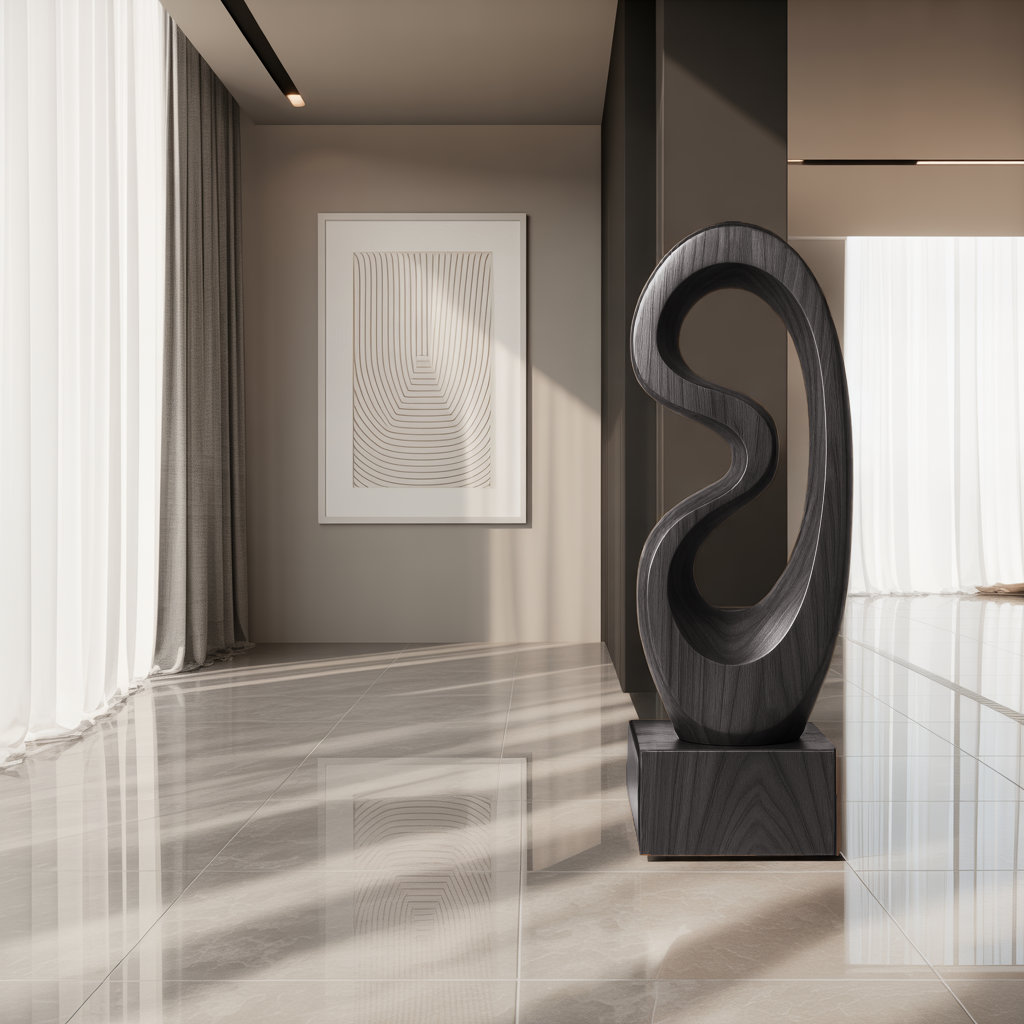 Rustic Solid Wood Abstract Statue For Interior Design