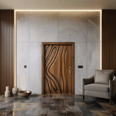 Modern Carved Wooden Door For Interior Entryway