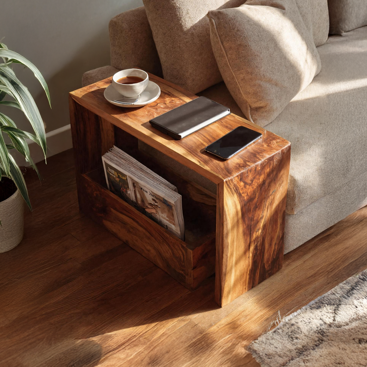 Farmhouse Wooden Side Table For Sofa And Lounge Area