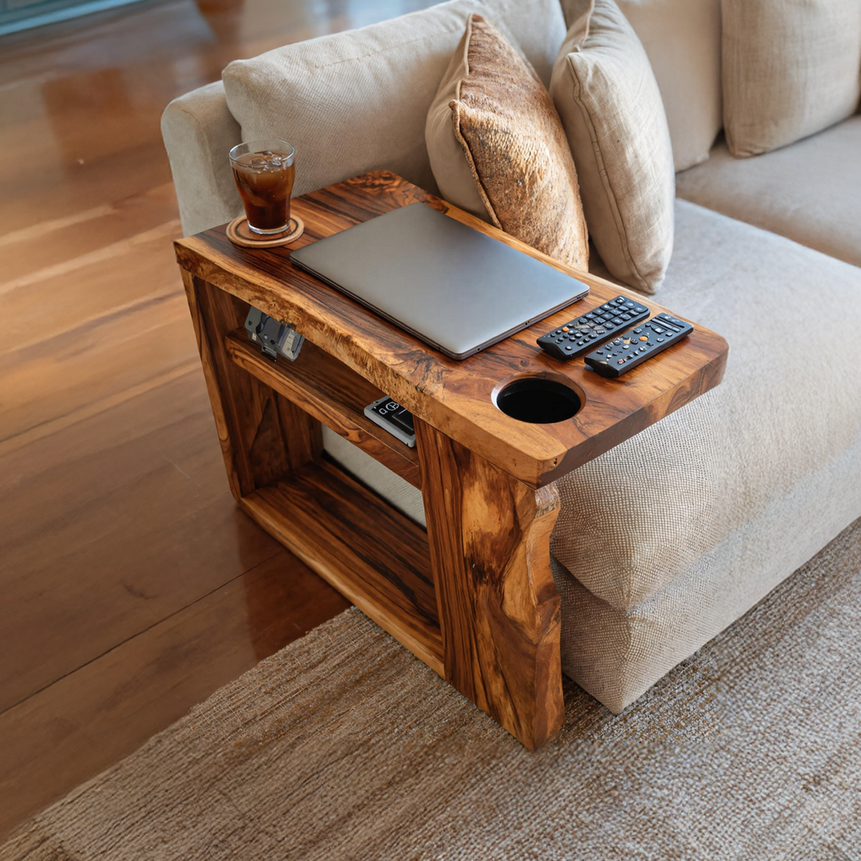 Rustic Handcrafted Wooden Armrest For Sofa Decor