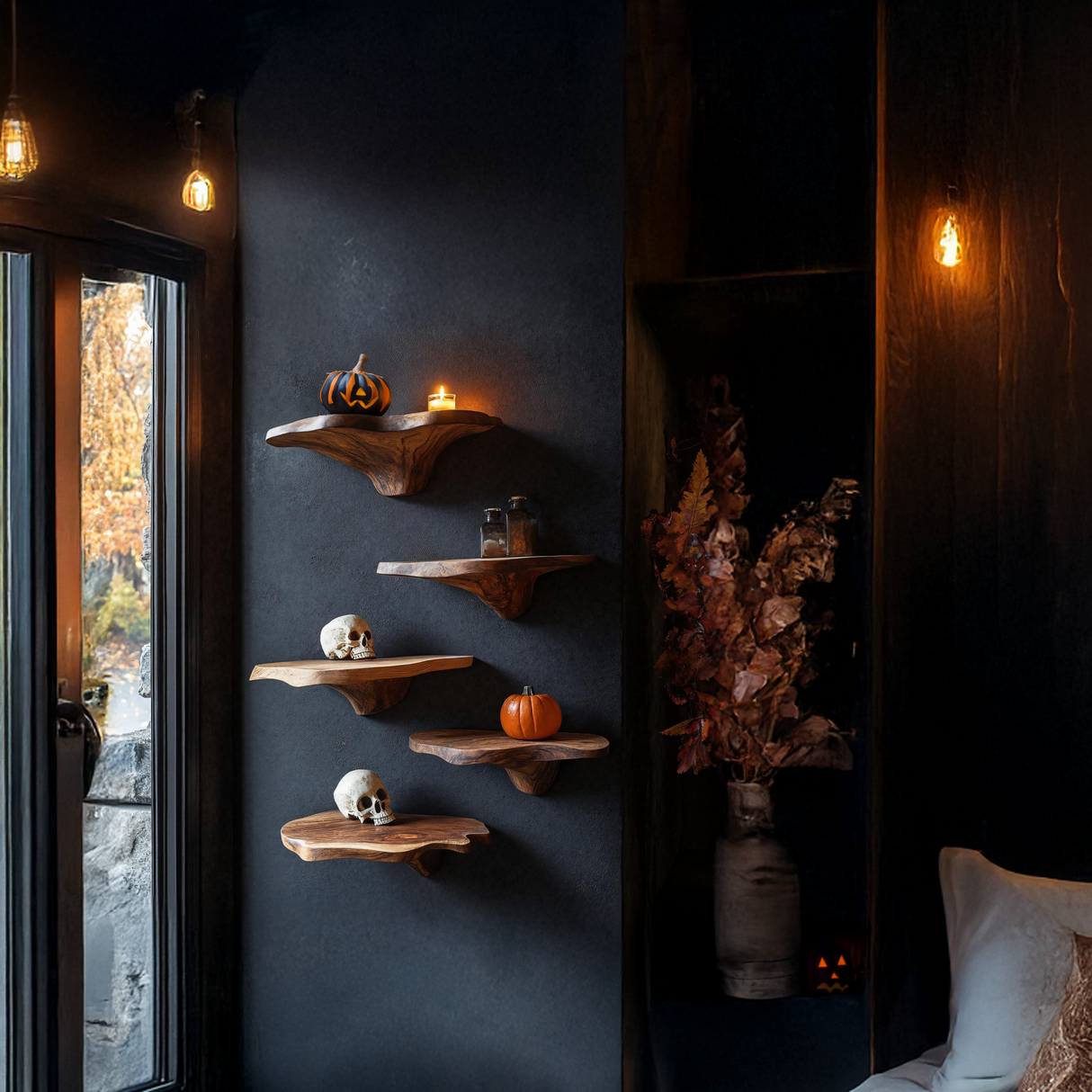 Handcrafted Wooden Mushroom Shelf Halloween Furniture Design