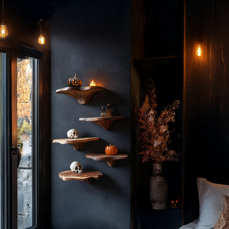 Handcrafted Wooden Mushroom Shelf Halloween Furniture Design