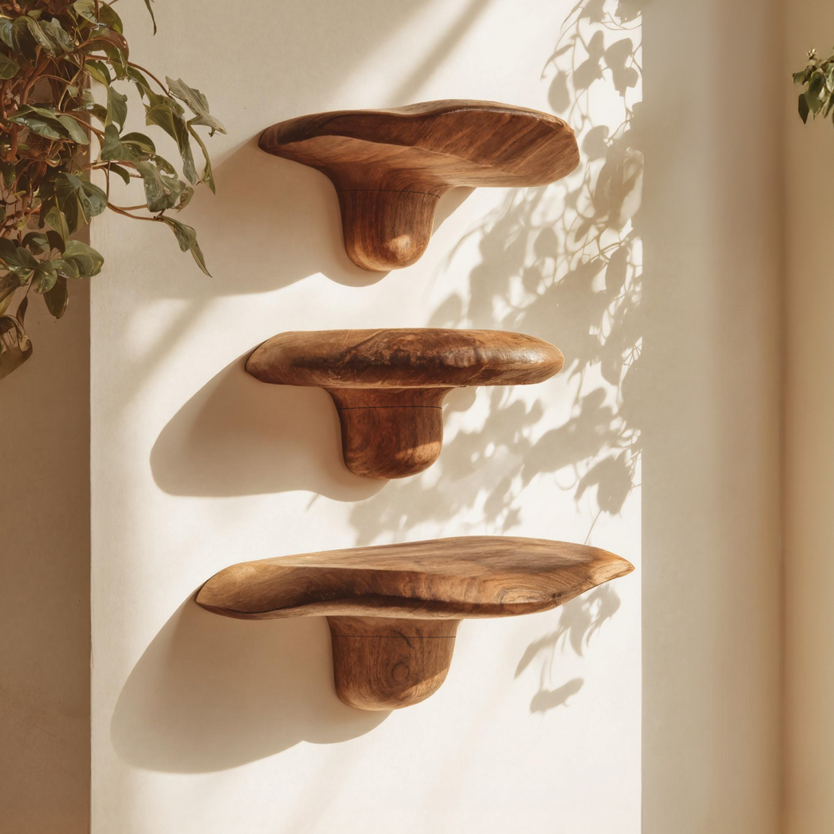 Modern Handcrafted Live Edge Mushroom Shelf For Living Room Decor