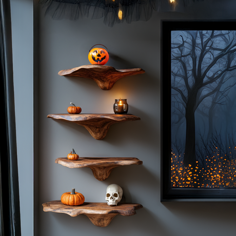Handcrafted Live Edge Mushroom Shelf For Halloween Entryway