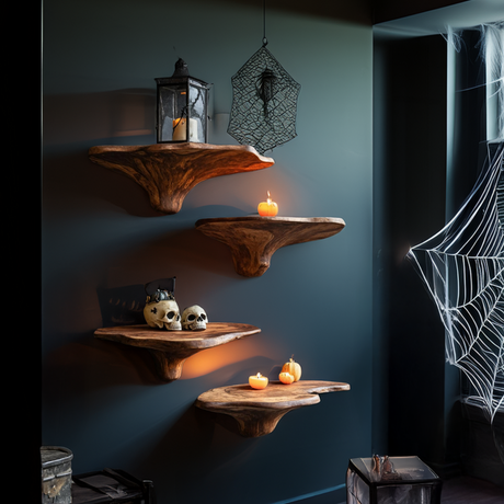 Modern Wooden Mushroom Shelf Halloween Furniture Decoration