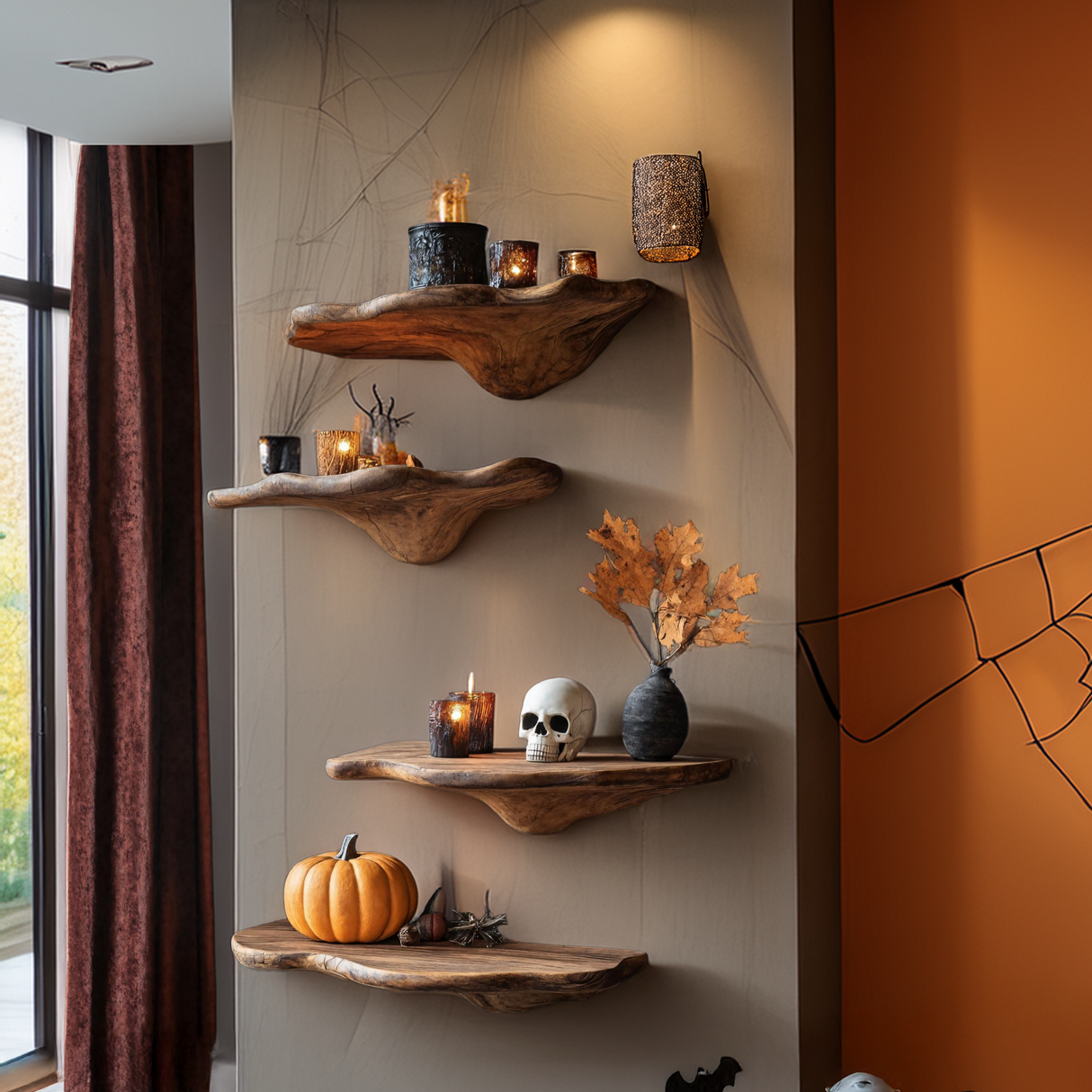 Farmhouse Solid Wood Mushroom Shelf For Halloween Entryway Style