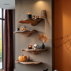 Farmhouse Solid Wood Mushroom Shelf For Halloween Entryway Style