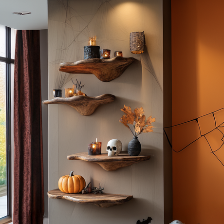 Farmhouse Solid Wood Mushroom Shelf For Halloween Entryway Style