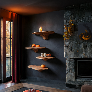 Farmhouse Wooden Mushroom Shelf Halloween Living Room Accent