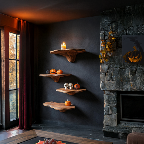 Farmhouse Wooden Mushroom Shelf Halloween Living Room Accent