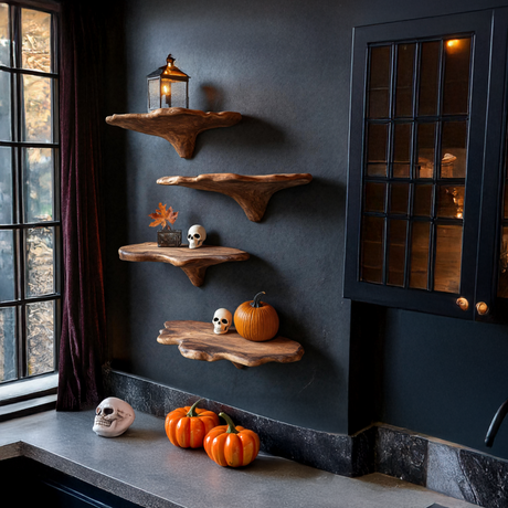 Modern Live Edge Mushroom Shelf For Halloween Entryway Design