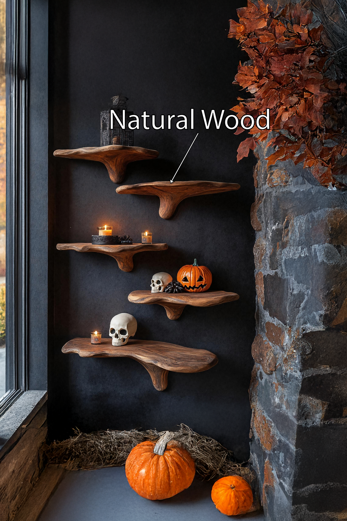 Mid Century Live Edge Mushroom Shelf Halloween Bedroom Styling