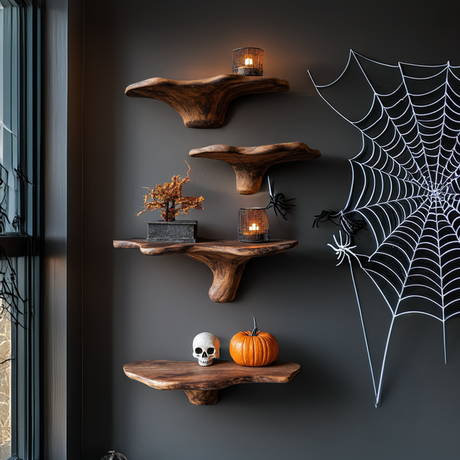 Farmhouse Wooden Mushroom Shelf For Halloween Party Decoration