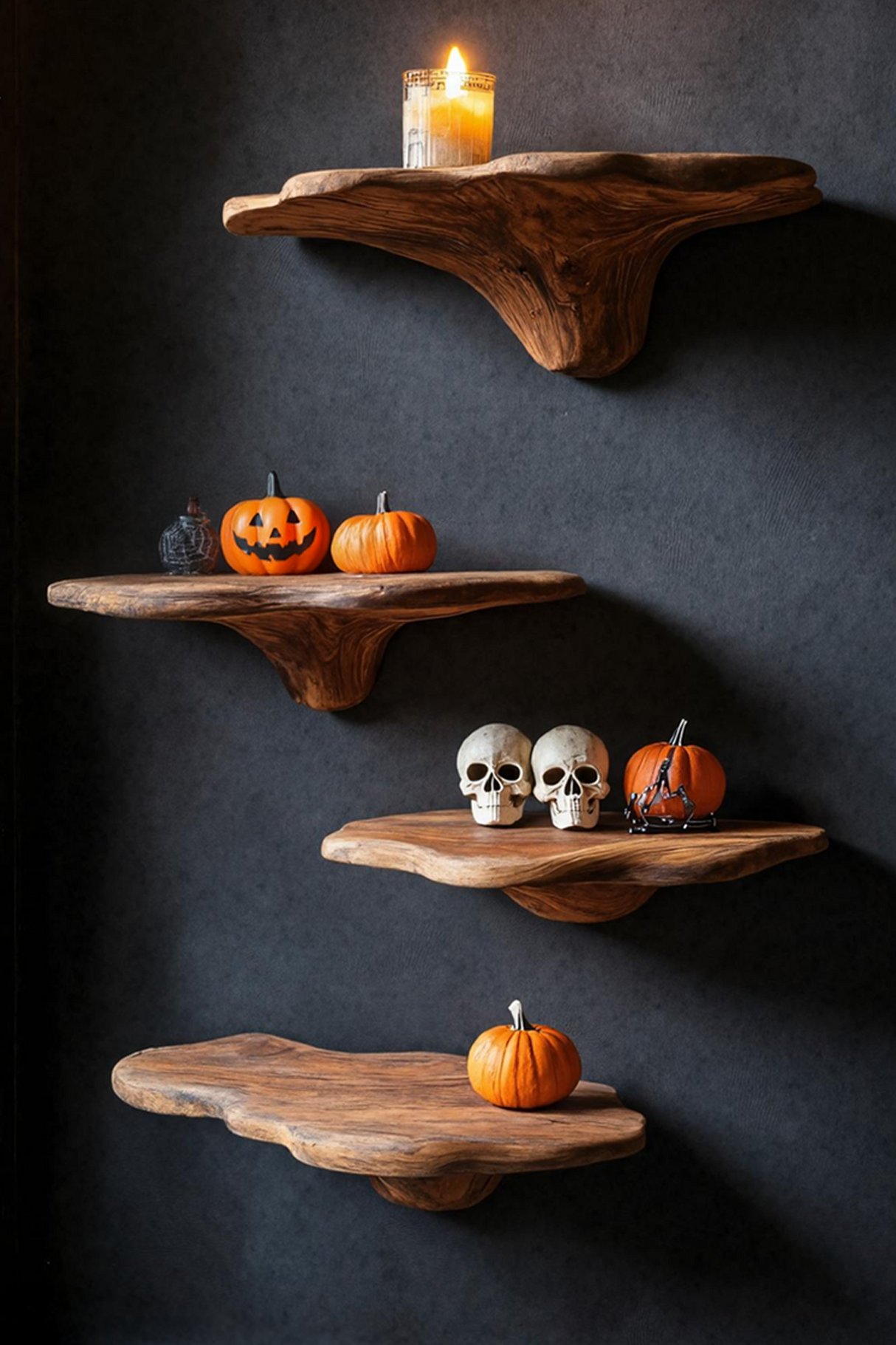 Farmhouse Wooden Mushroom Shelf Halloween Living Room Accent
