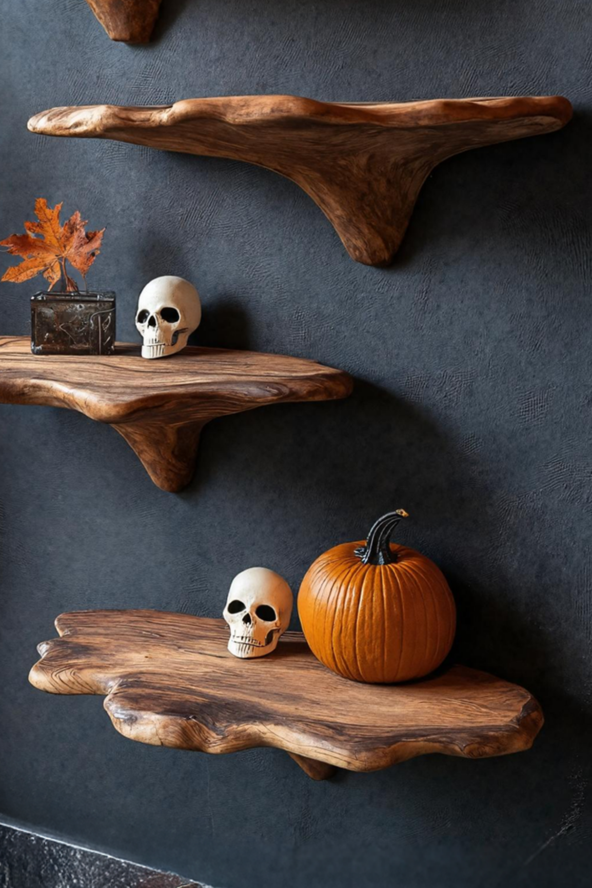 Modern Live Edge Mushroom Shelf For Halloween Entryway Design