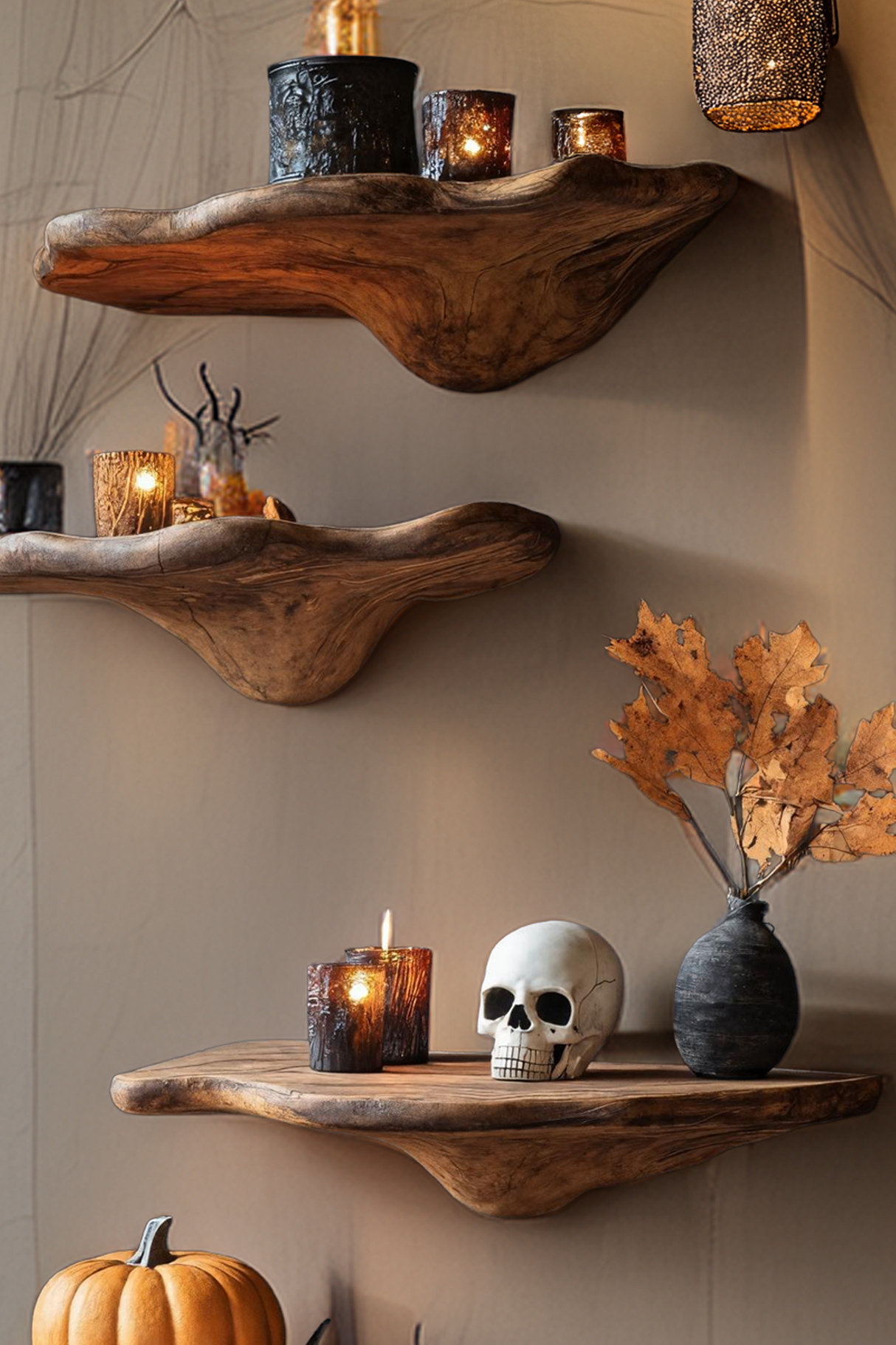 Farmhouse Solid Wood Mushroom Shelf For Halloween Entryway Style
