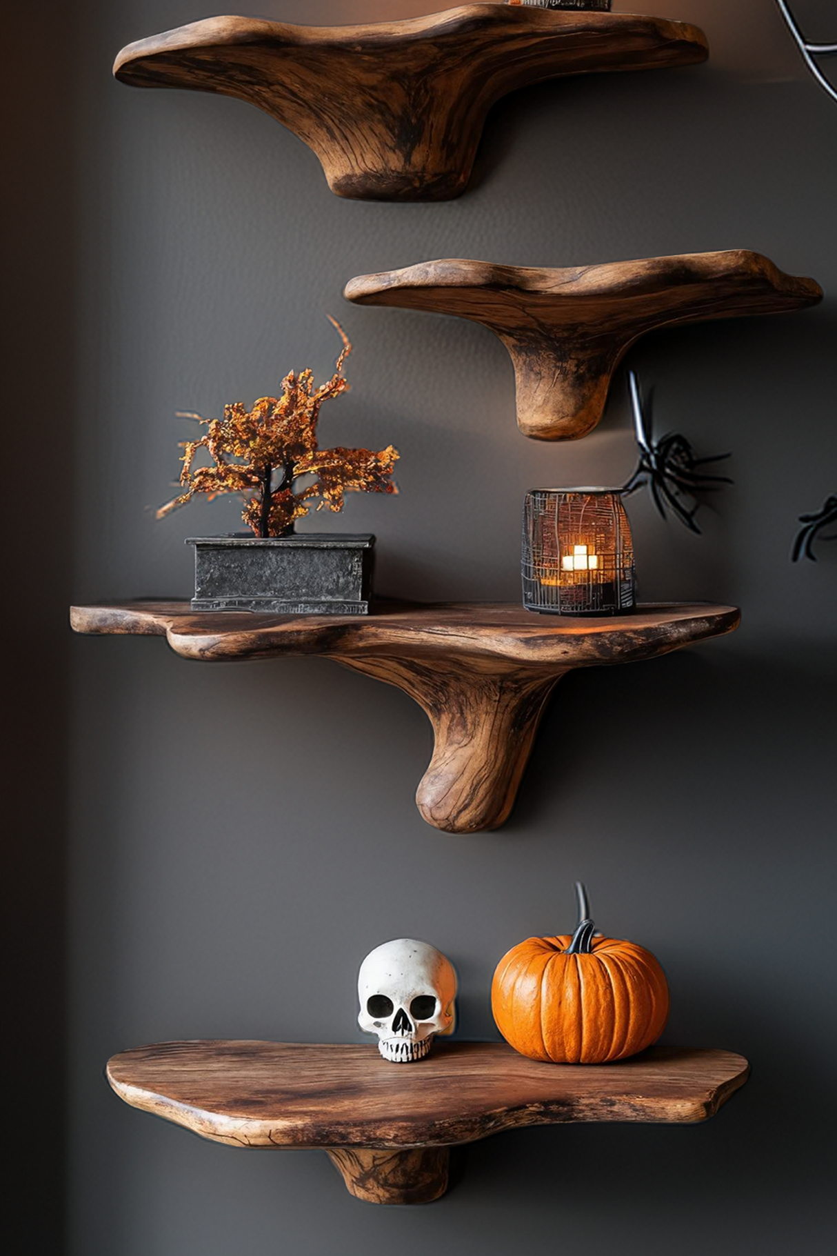 Farmhouse Wooden Mushroom Shelf For Halloween Party Decoration