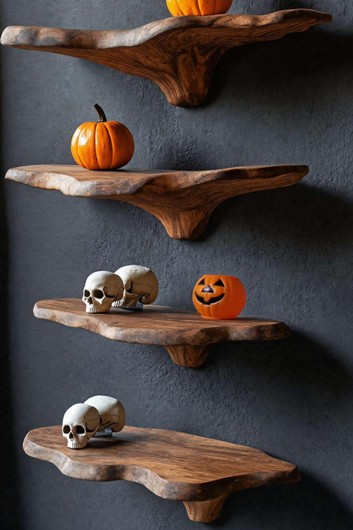 Mid Century Solid Wood Mushroom Shelf For Halloween Wall Design