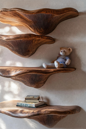 Mid Century Solid Wood Mushroom Shelf For Living Room Wall Decor