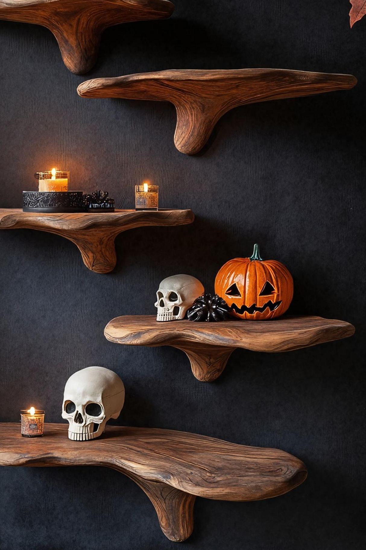 Mid Century Live Edge Mushroom Shelf Halloween Bedroom Styling