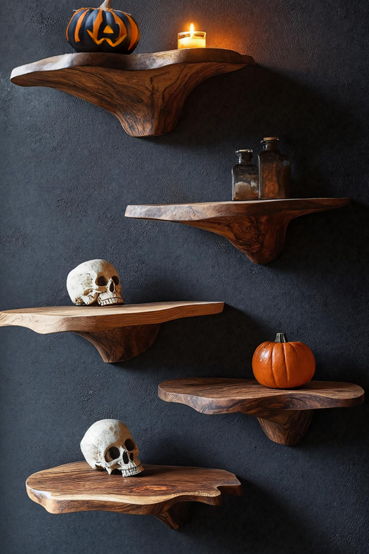 Handcrafted Wooden Mushroom Shelf Halloween Furniture Design