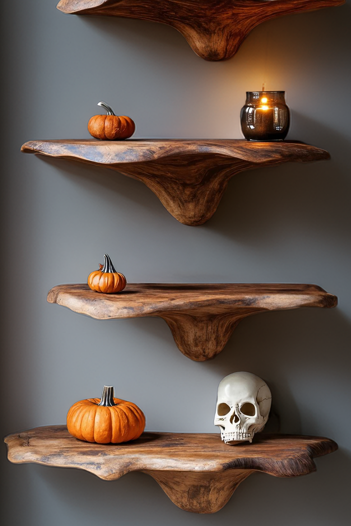Handcrafted Live Edge Mushroom Shelf For Halloween Entryway