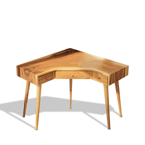 Mid Century Corner Wooden Desk With Drawer For Home Office Or Study