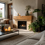 Rustic Wooden Fireplace Shelf With Wave Carved For Living Room