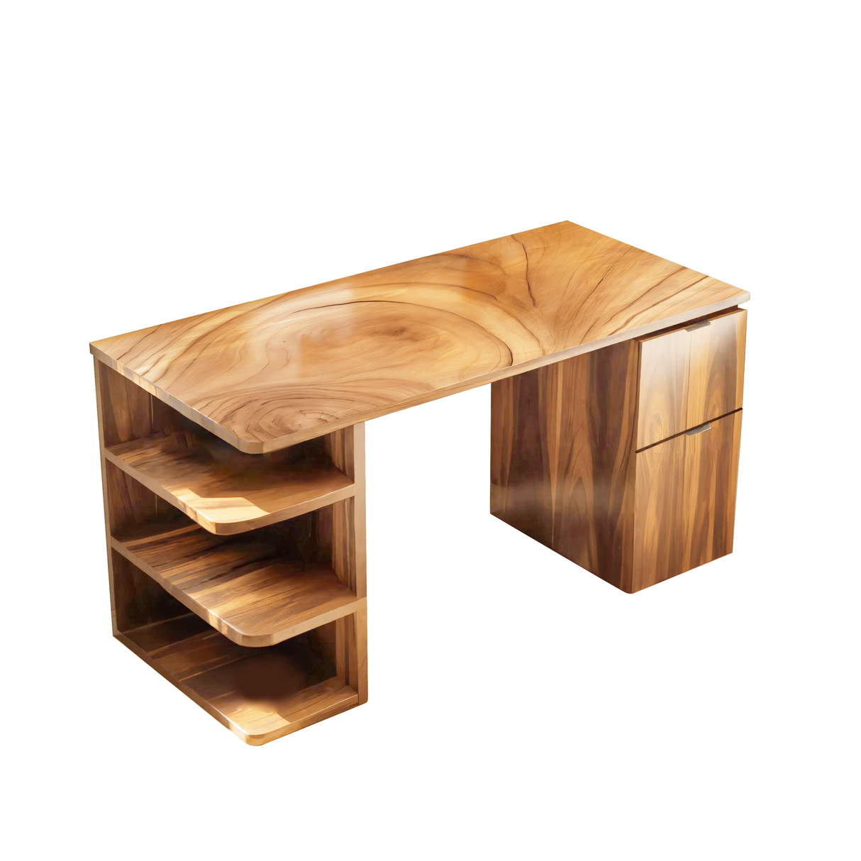 Contemporary Wooden Desk With Shelves And Drawers For Home Office