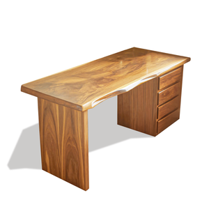 Rustic Live Edge Wooden Desk With Drawers For Home Office Or Study