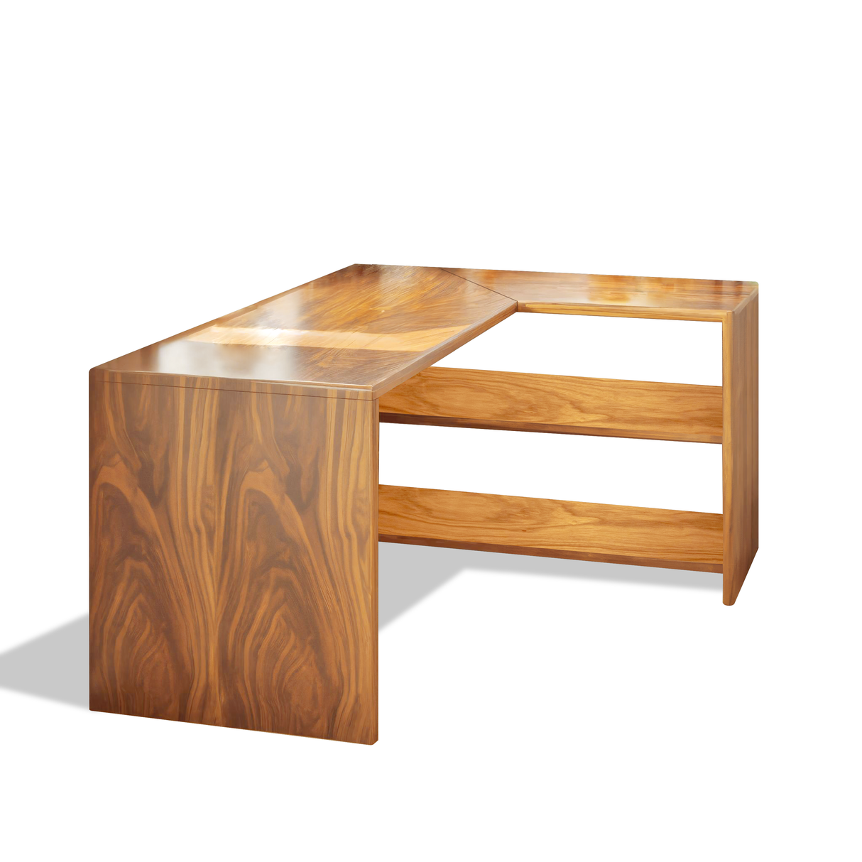 Modern L Shaped Wooden Desk With Bookshelf For Home Office Or Study