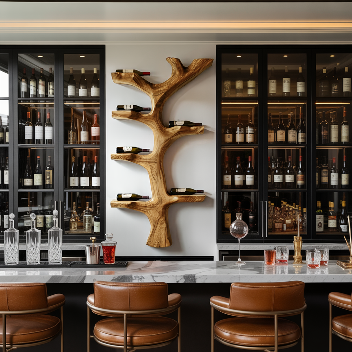 Rustic Wooden Wine Rack Branch Style For Home Bar