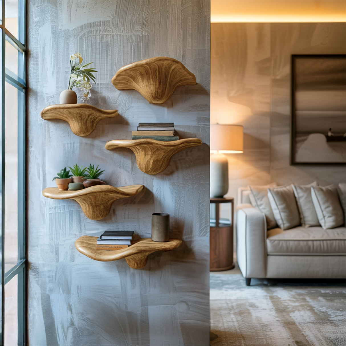 Modern Solid Wood Mushroom Shelf For Living Room Display Decor