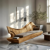 Sculptural Natural Wood Sofa With Organic Curved For Living Room