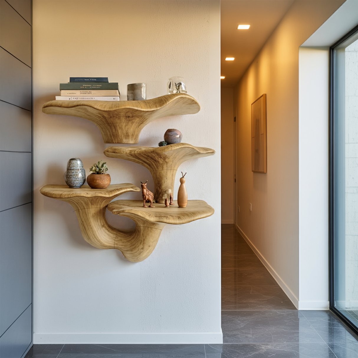 Farmhouse Wooden Live Edge Mushroom Shelf For Cozy Interior Design