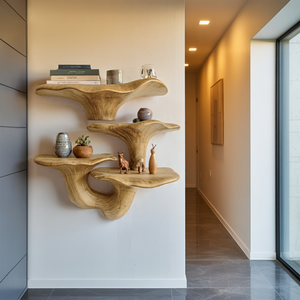 Farmhouse Wooden Live Edge Mushroom Shelf For Cozy Interior Design
