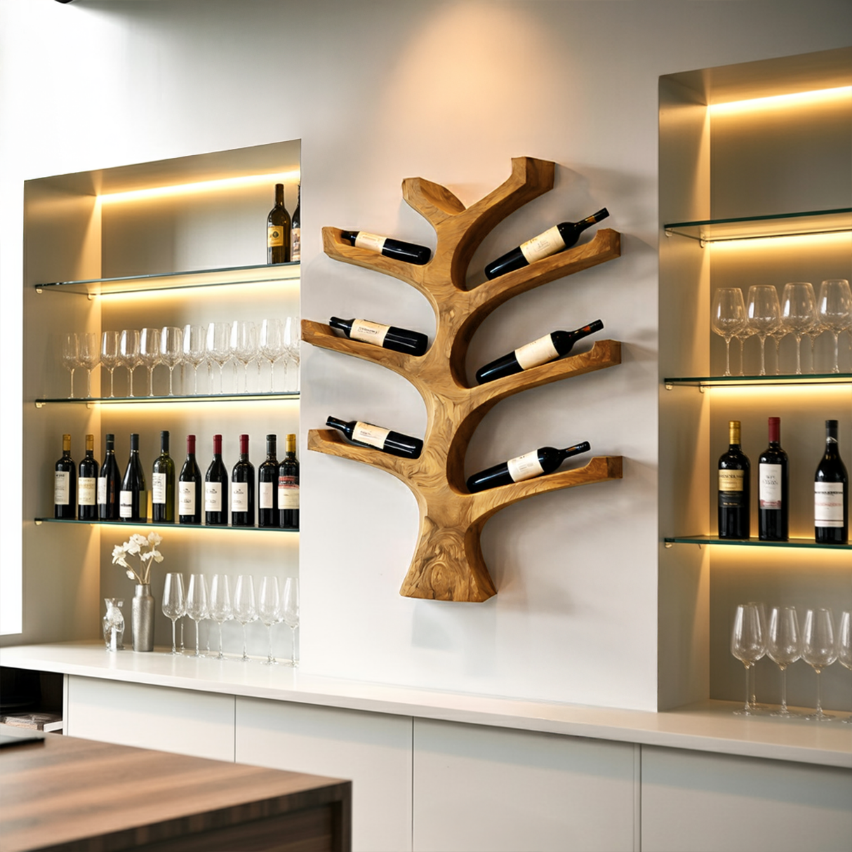 Rustic Wall Mounted Tree Branch Wine Holder For Kitchen