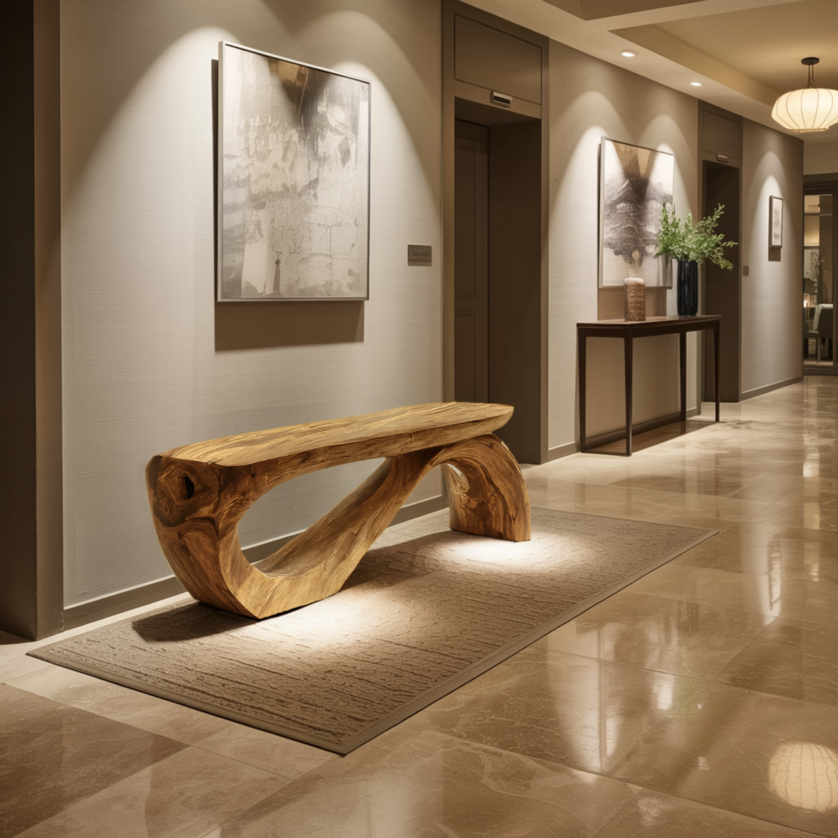 Minimal Organic Bench With Smooth Curved Form For Entryway