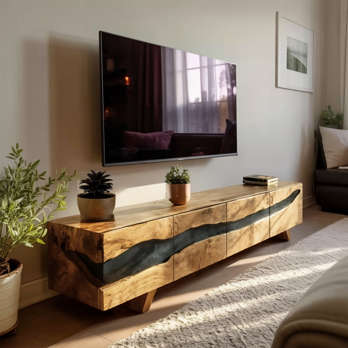 Mid Century Solid Wood Entertainment Stand For Decor