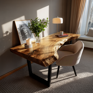 Mid Century Wooden Live Edge Desk For Living Room Decor