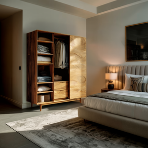 Minimal Wardrobe With Carved Front For Bedroom Space