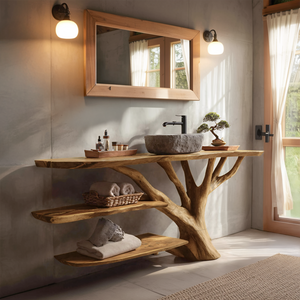 Farmhouse Wooden Live Edge Bathroom Vanity For Rustic Bathroom Design