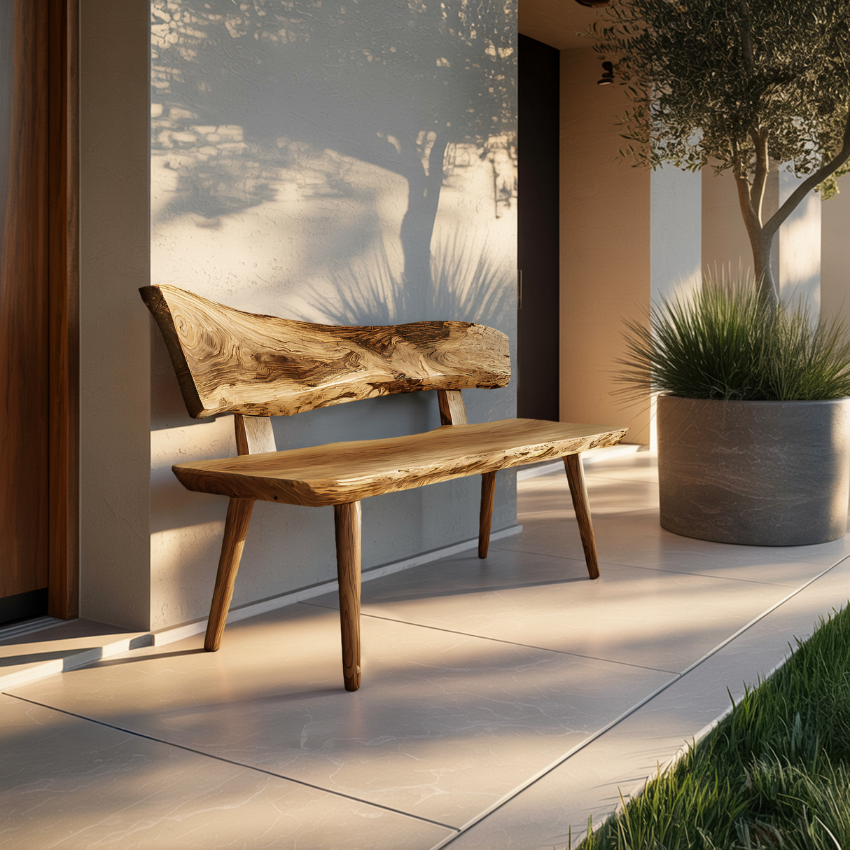 Minimal Outdoor Wooden Bench For Green Garden