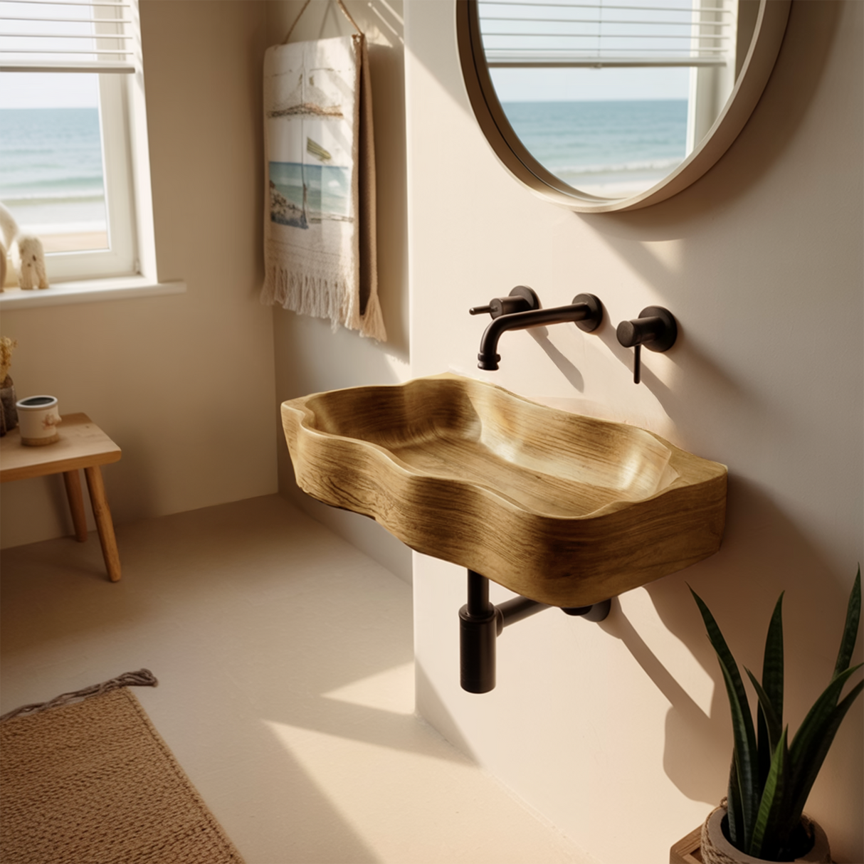 Mid Century Live Edge Wood Vanity Sink For Premium Bathroom Decor